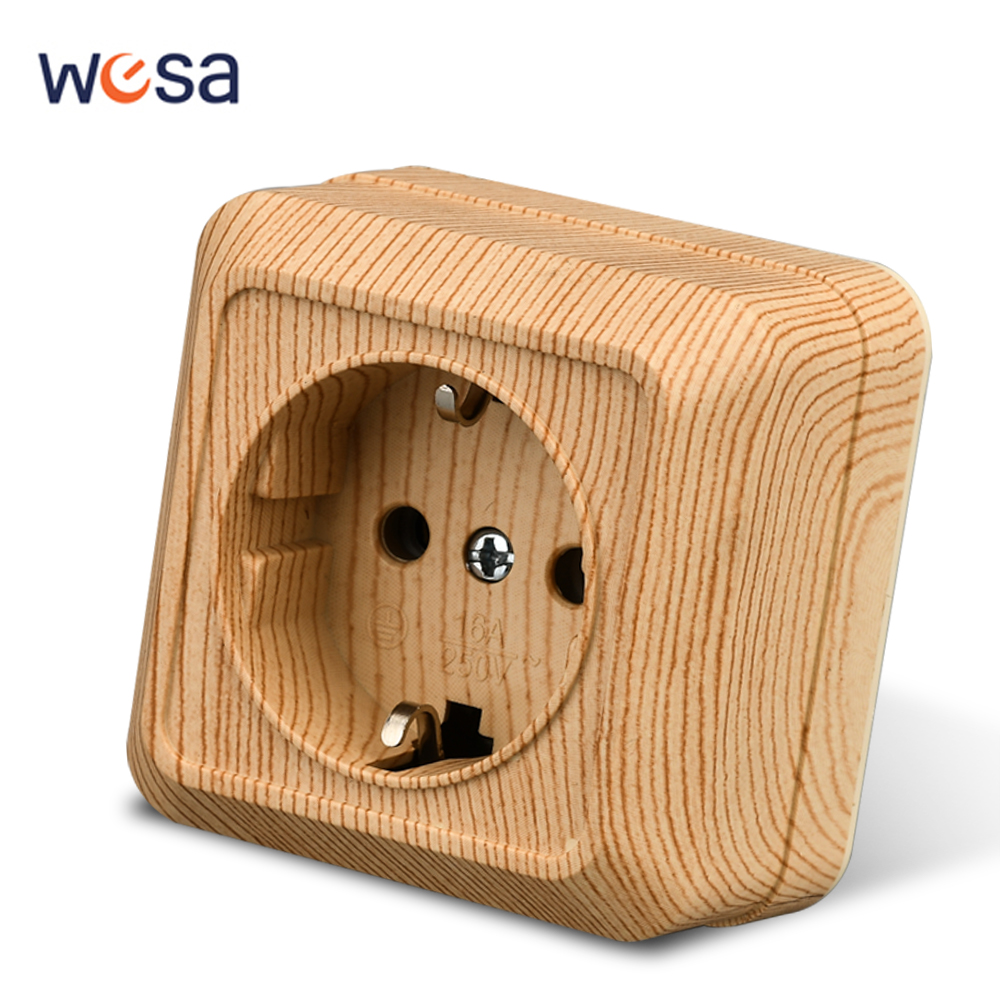 Outdoor Power Rack - Wesa ปลั๊กเสียบพื้นผิวไม้ติดผนังปลั๊กไฟฟ้าอียูเลียนแบบกราวด์ซ็อกเก็ตไฟฟ้ากลางแจ้งไม้ไฟหน่วงไฟพลาสติก