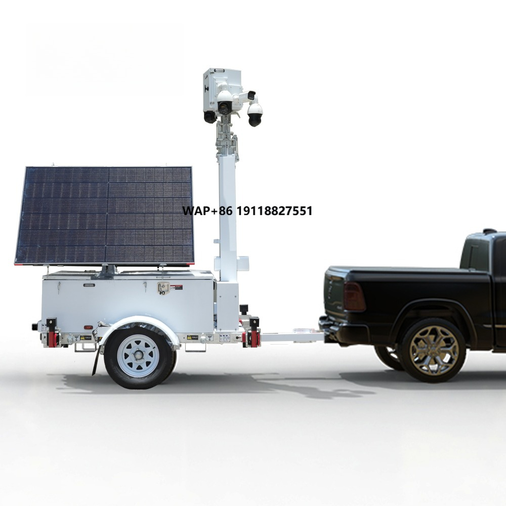 Outdoor Power Monitor - รถพ่วงติดตั้งแผงโซลาร์เซลล์ หอคอยเฝ้าระวังเคลื่อนที่ด้วยพลังงานแสงอาทิตย์ ระบบตรวจสอบระยะไกล แผงโซลาร์เซลล์ 2*600 วัตต์